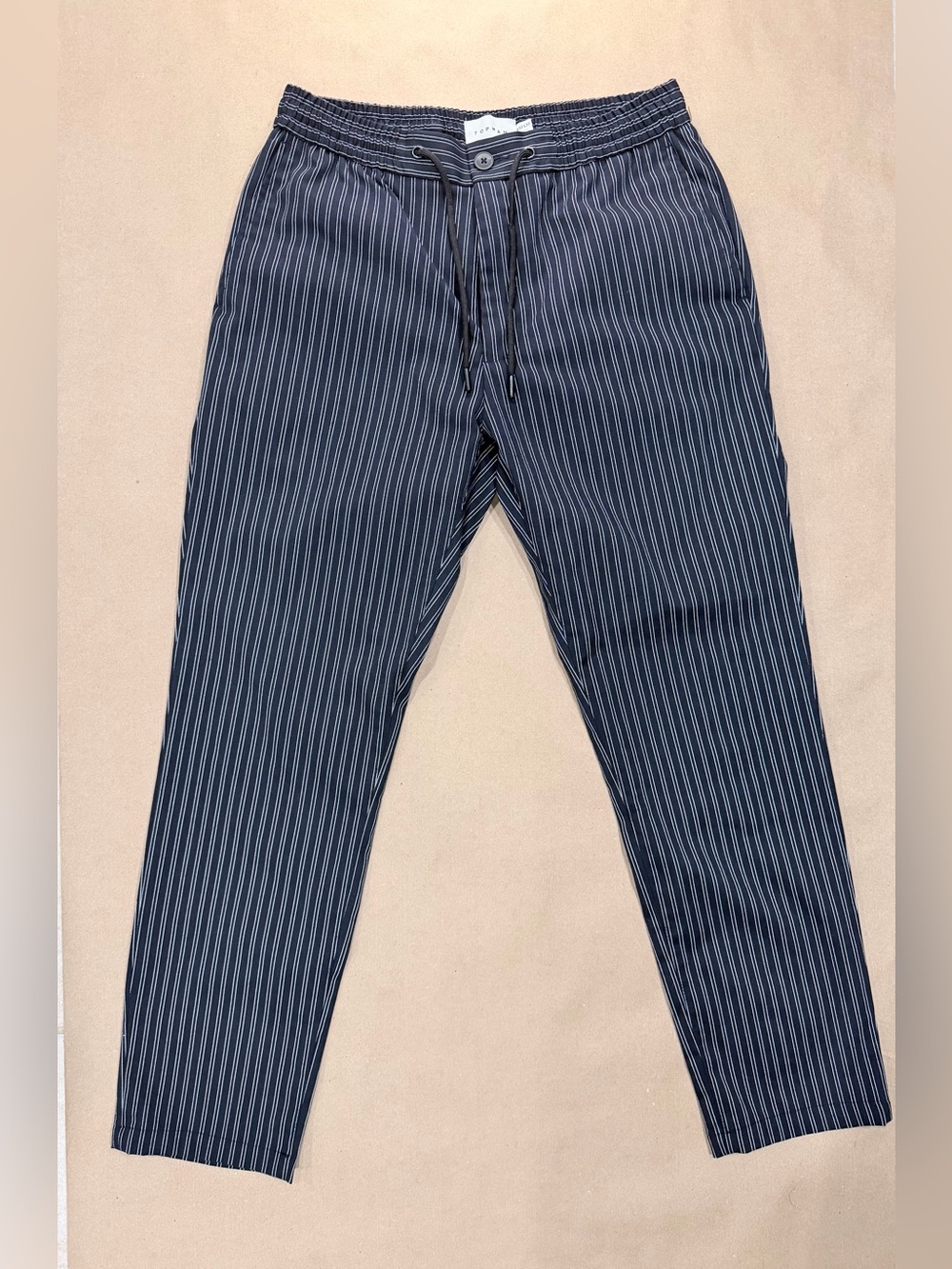 Topman Pinstripe Drawstring Trousers – W32 L32 Navy/White Elastic Waist